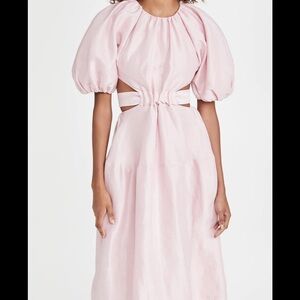 Aje Mimosa Dress Taffeta Silk Light Pink Midi Dress Open BOW Back Size 6AU (XS)